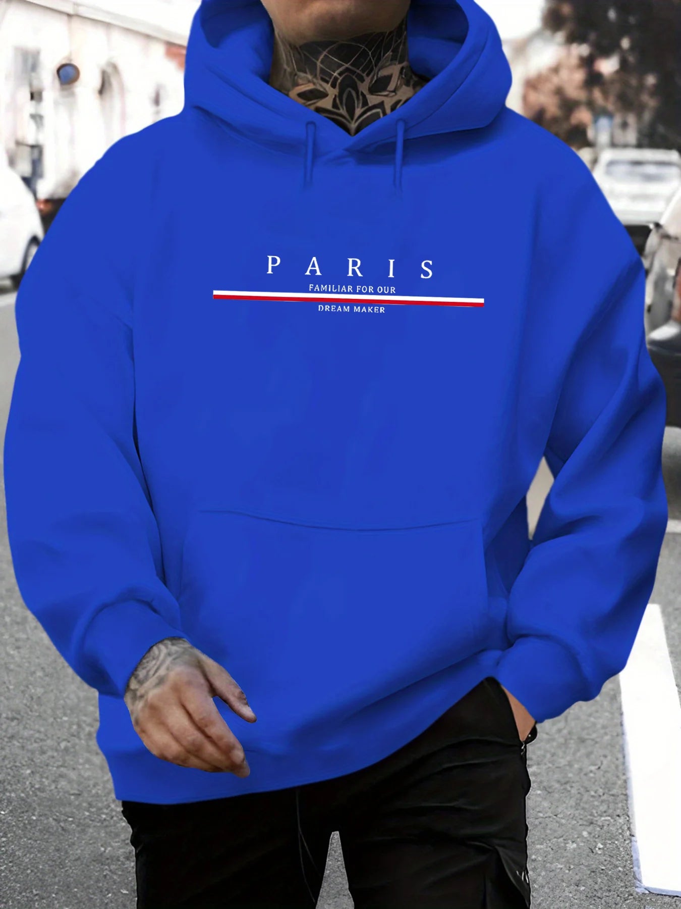 Men's autumn and winter casual fashionable loose hooded sweatshirt Paris letter printed long sleeved warm pullover
