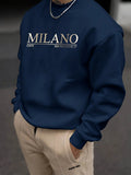 Men's autumn and winter casual loose and fashionable MILANO pattern printed long sleeved round neck sweatshirt versatile