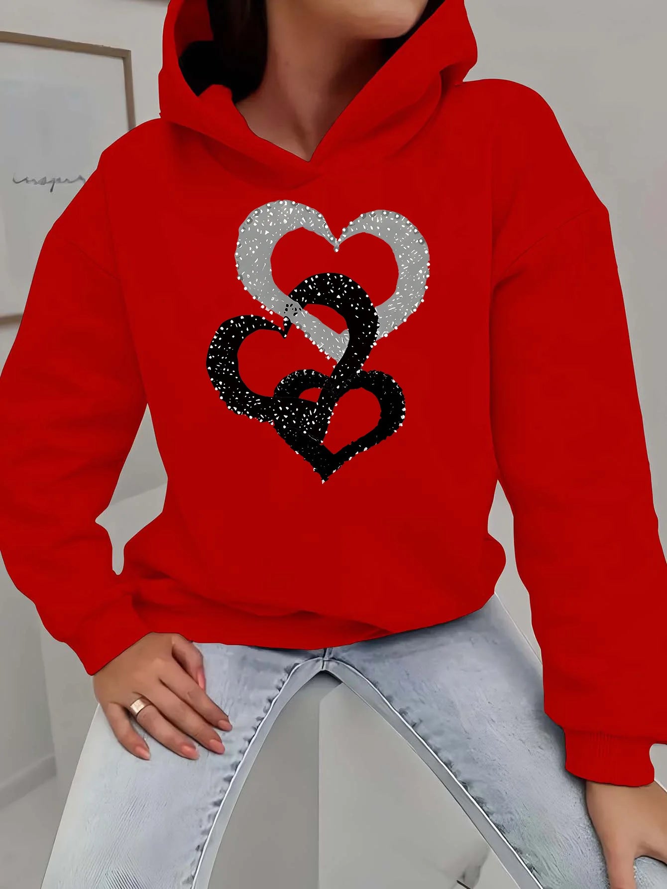 Women's autumn and winter warm and loose casual NOPE not today printed suede long sleeved hooded sweatshirt