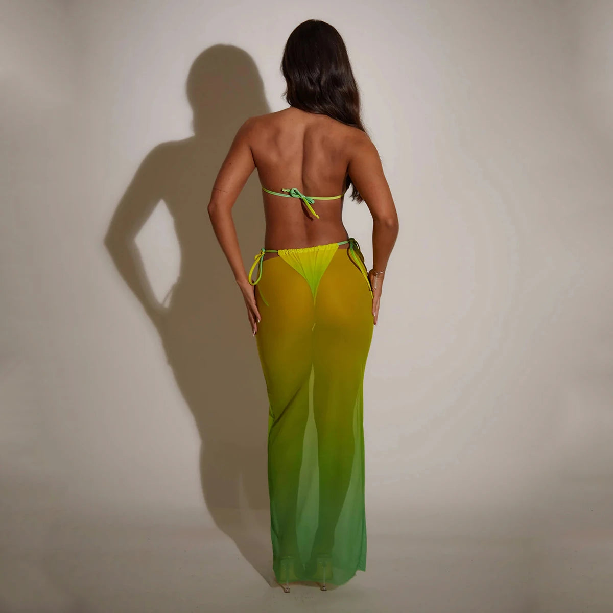 3 Pieces Bikini Set Gradient Bikini 2024 Sexy Women Swimsuit Maxi Dress Female Swimwear Print Bathing Suit Beachwear Cover Ups