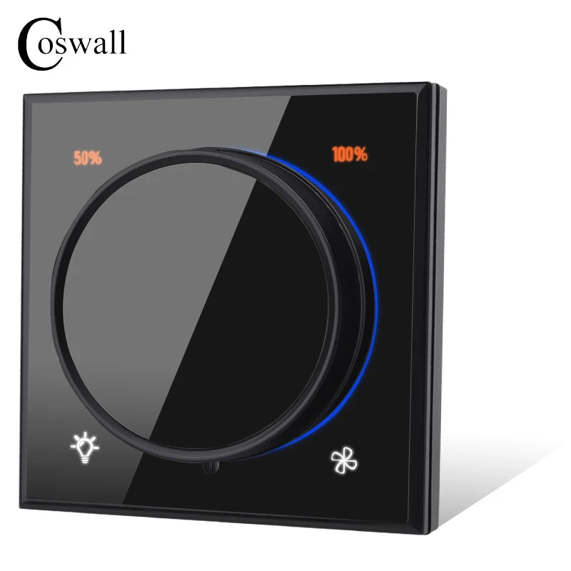 Glass Panel Wifi/Zigbee Smart Light Switch With Knob Fan Controller 300W Max. AC110-240V Digital LCD For Ceiling Fan Lamp